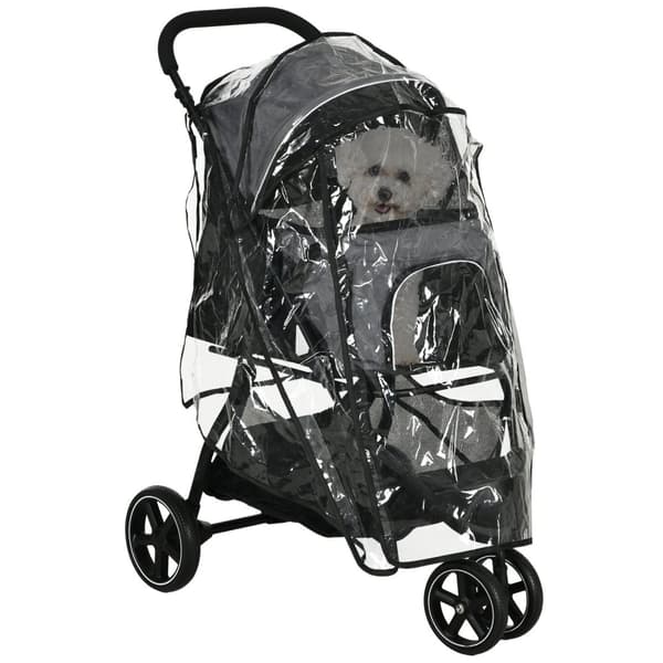 Pet Buggy Regntrekk Sikkerhetsbånd Oppbevaringskurv Sammenleggbar Små Hunder Oxford Grey