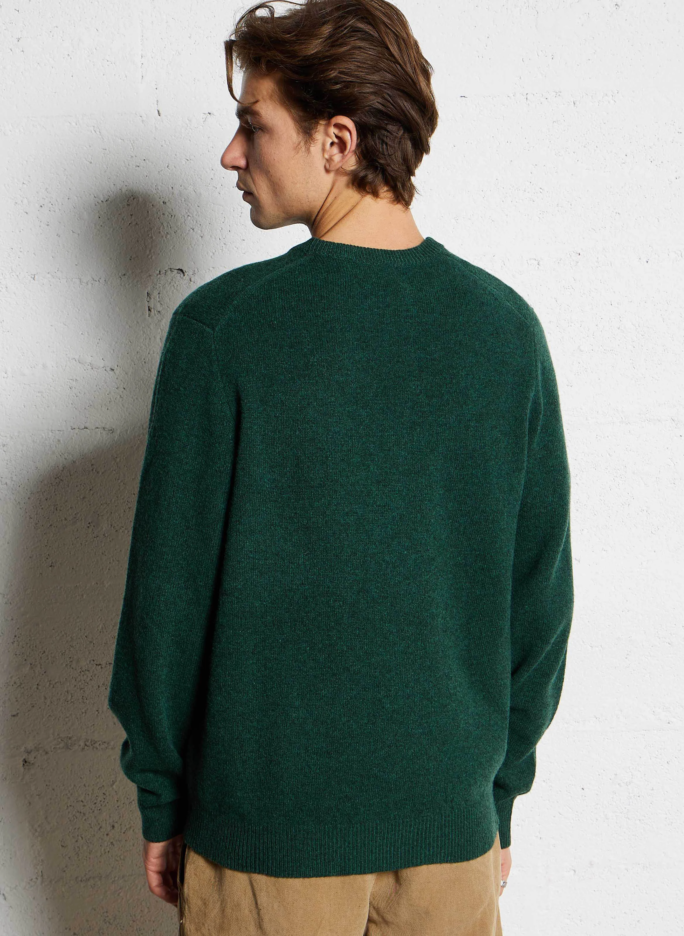 Pull regular-fit col rond brodé en laine | Vert