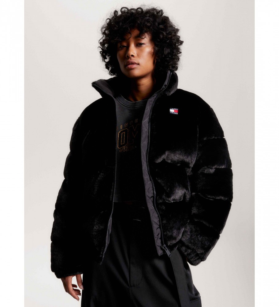Jaqueta puffer de pele sintética Tommy Jeans, preta