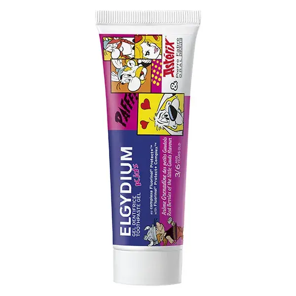 Pasta de dente infantil Elgydium para crianças de 3 a 6 anos, com grenadine, proteção contra cáries, tubo de 50ml