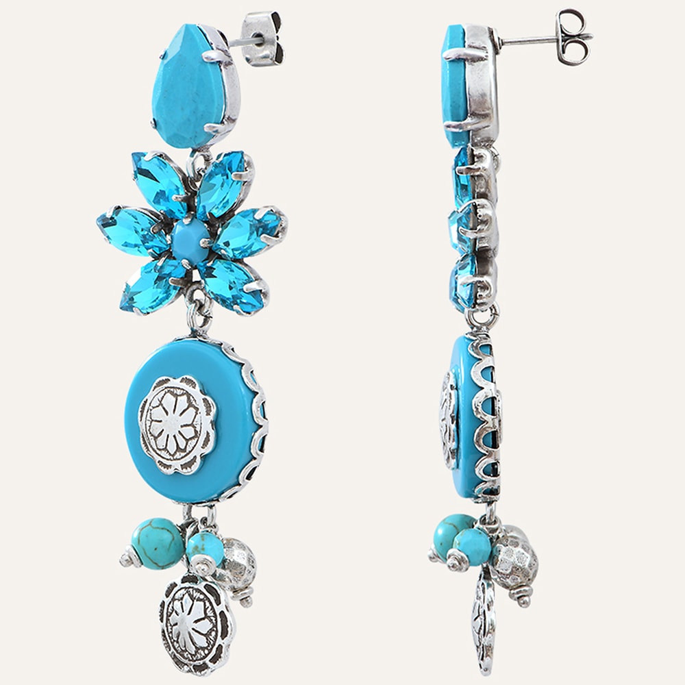 Boucles d'oreilles Amazones - Laiton argenté & cristal Swarovski