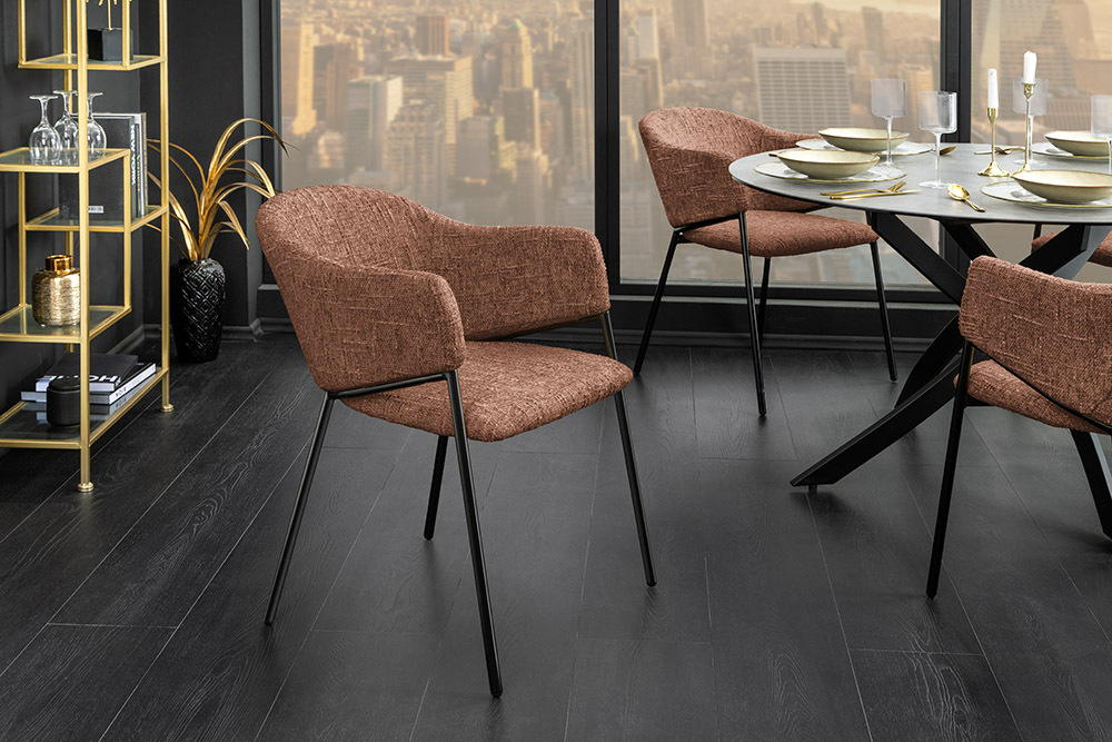 Design Stuhl NOBLESSE braun Chenille schwarzes Metallgestell