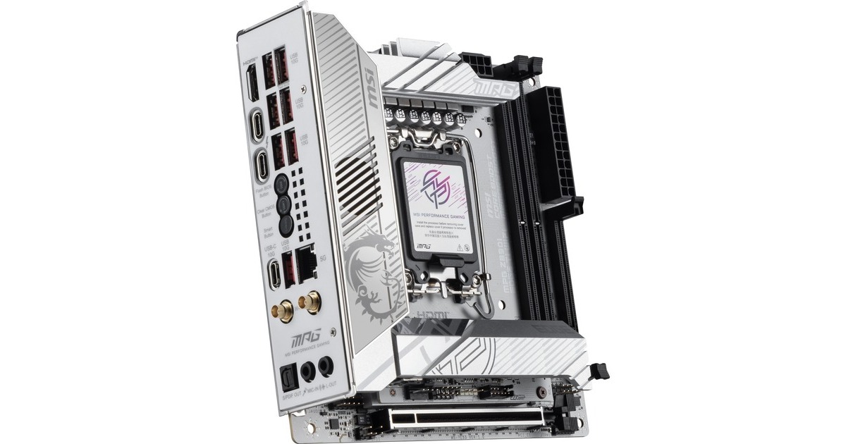 MSIMPG Z890I EDGE TI WIFI socket 1851 moederbord  (Wit/zilver, RAID, 5Gb-LAN, Wi-Fi 7, BT, Sound, Mini-ITX)