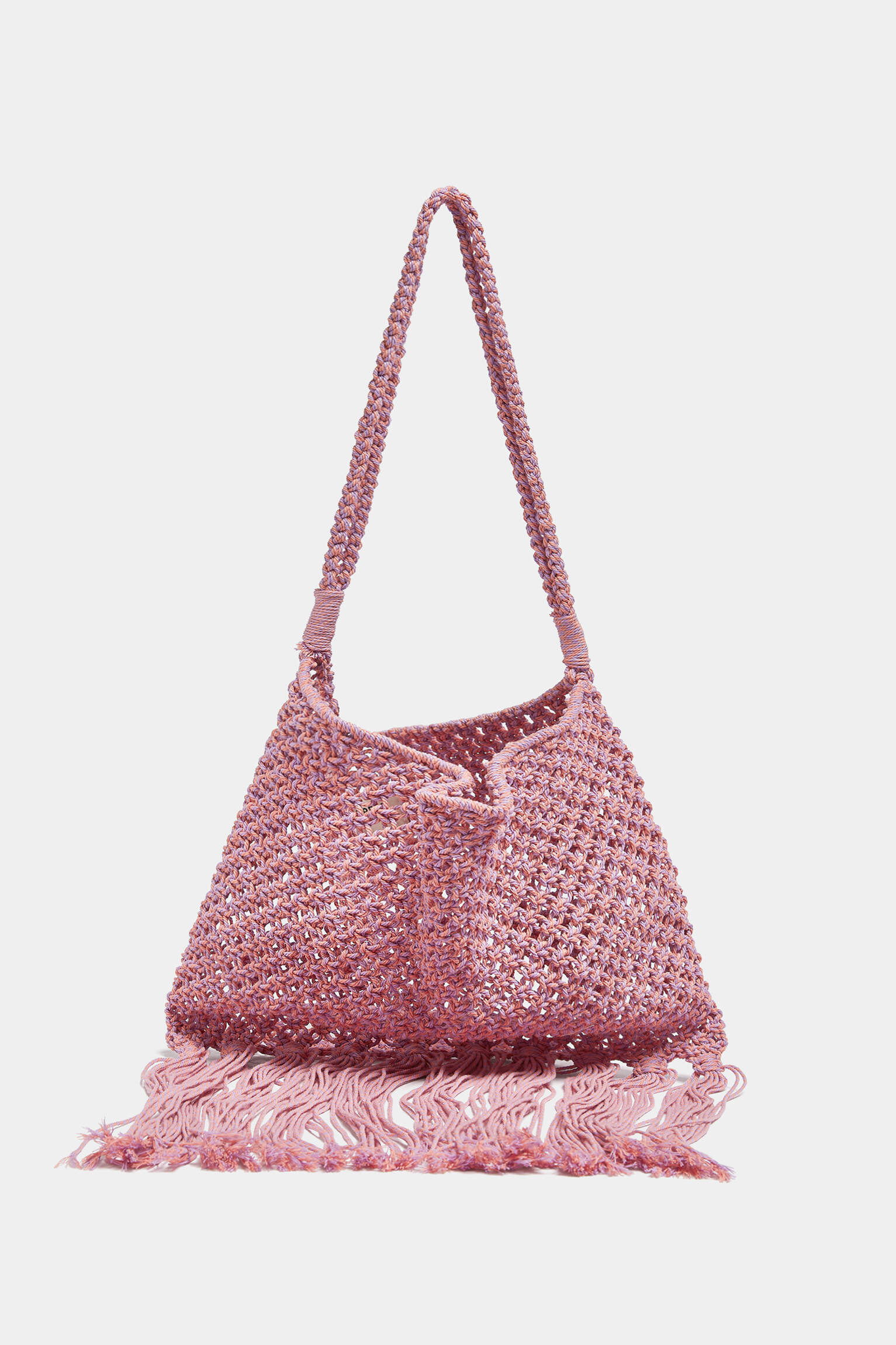 MINI SHOPPER COM FRANJAS DE CROCHÊ - ROSA