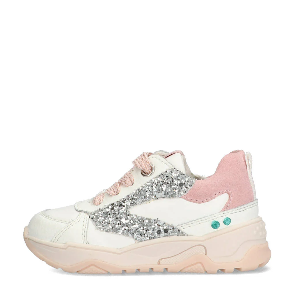 BunniesJR Ciske Chunkyleren sneakers met glitters wit/roze