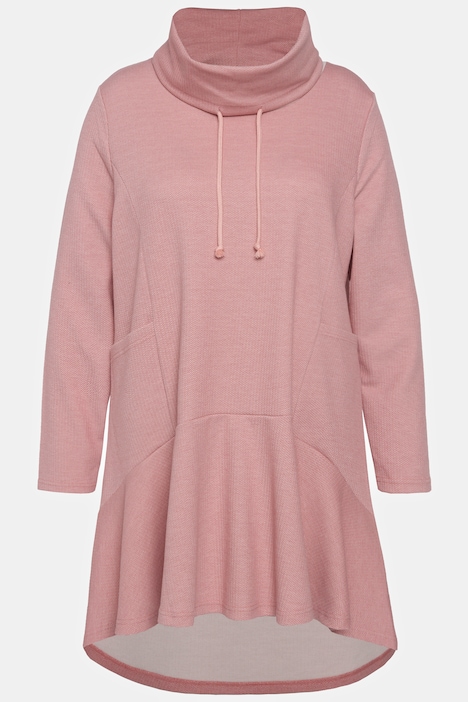 Longsweater, Fischgrat, Volantsaum, Stehkragen, Langarm