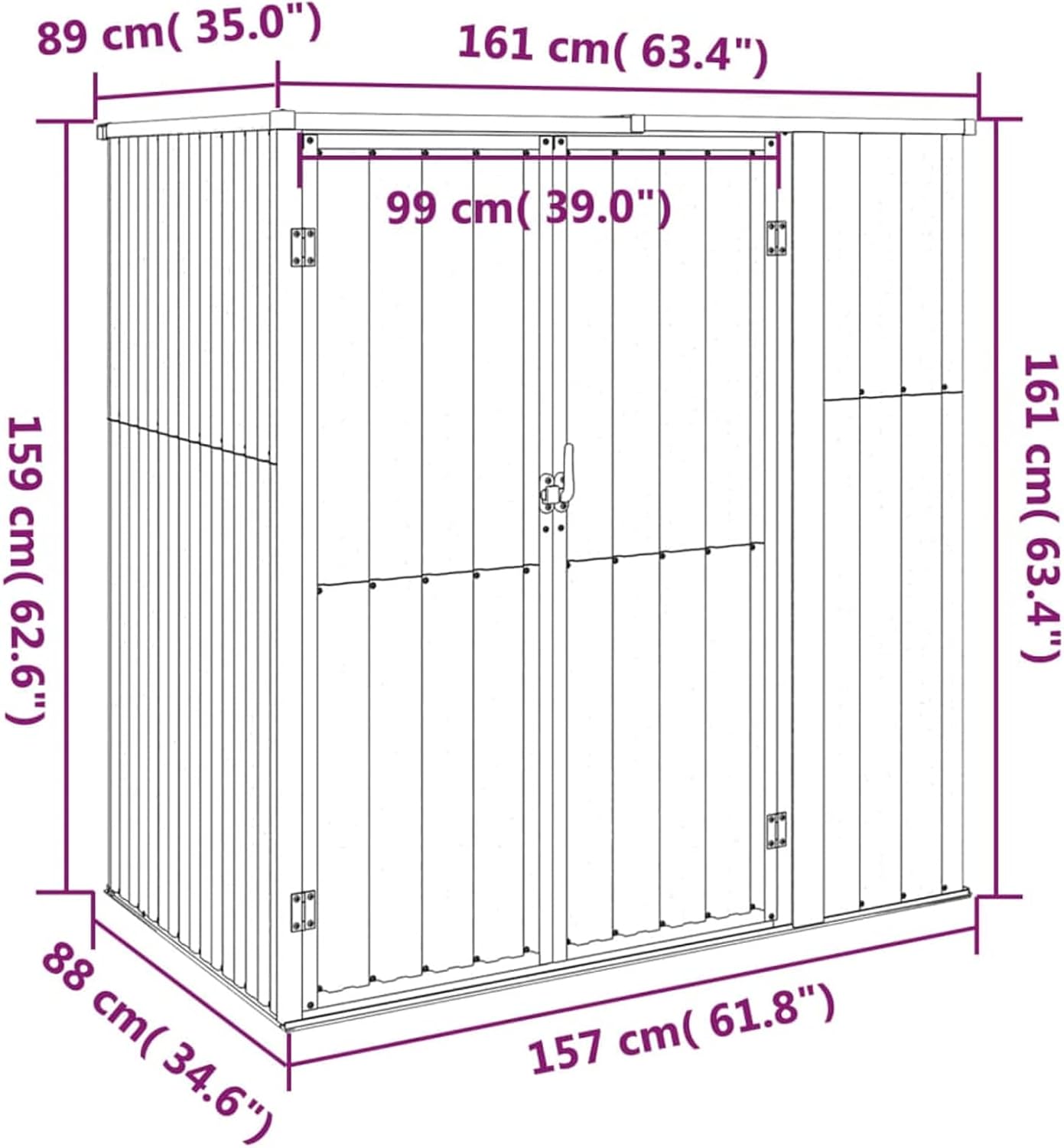 SECOLI Gerätehaus Gartenhaus Metall pultdach Geräteschuppen Outdoor Geräteschrank Stahl mit Praktischer Griff Verzinkter Stahl-Grün-161 x 89 x 161 cm