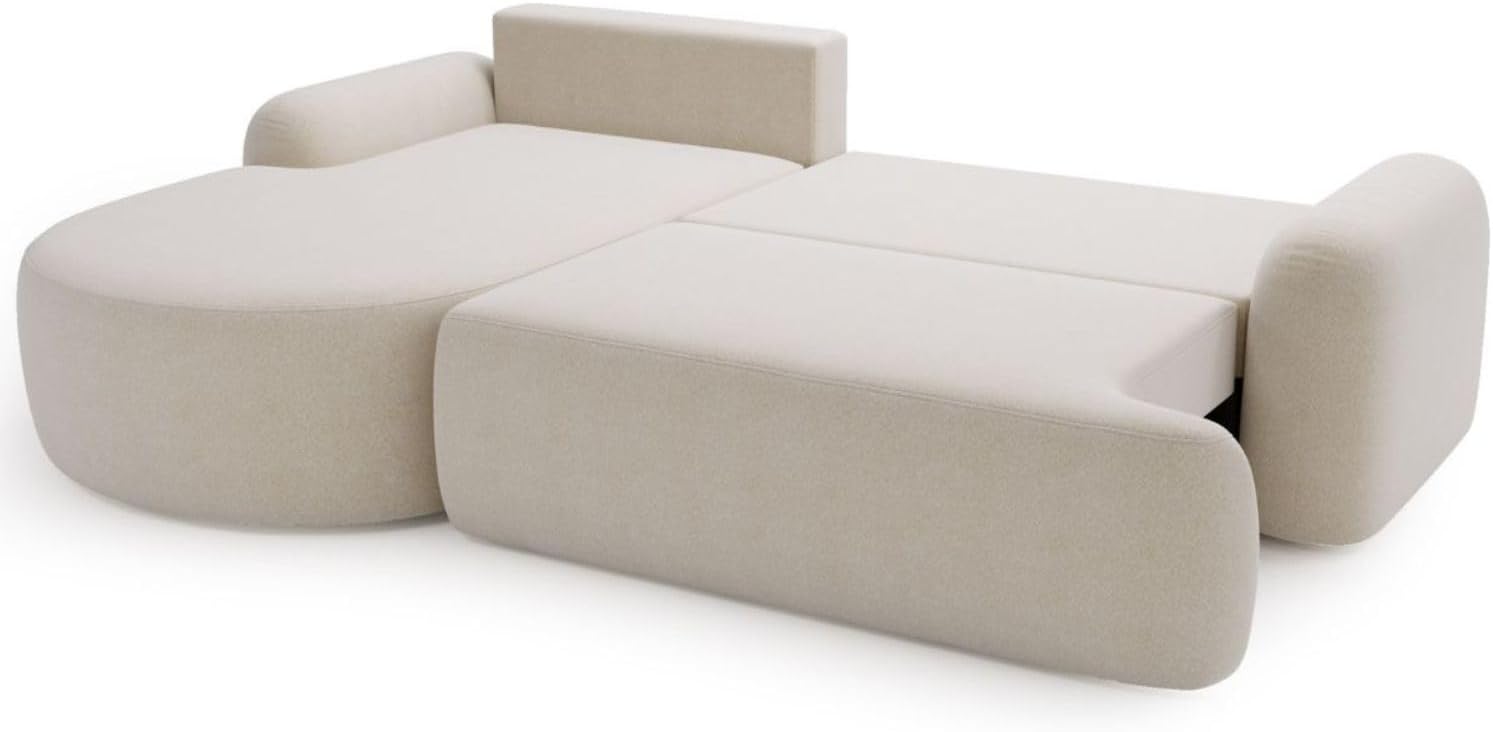 GRAINGOLD Aurio Ecksofa mit Schlaffunktion & Bettkasten 261x177 cm, L-Form Sofa mit Stauraum, Schlafcouch für Wohnzimmer, Bouclé-Stoff, 3-Sitzer Eckcouch, Modernes Design (Creme, Links)