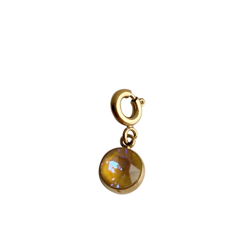 Charm pampille en acier doré avec cristal beige jaune