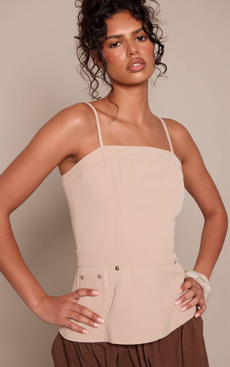 Gris Pierre Top Corset Tissé Avec Détails Cargo