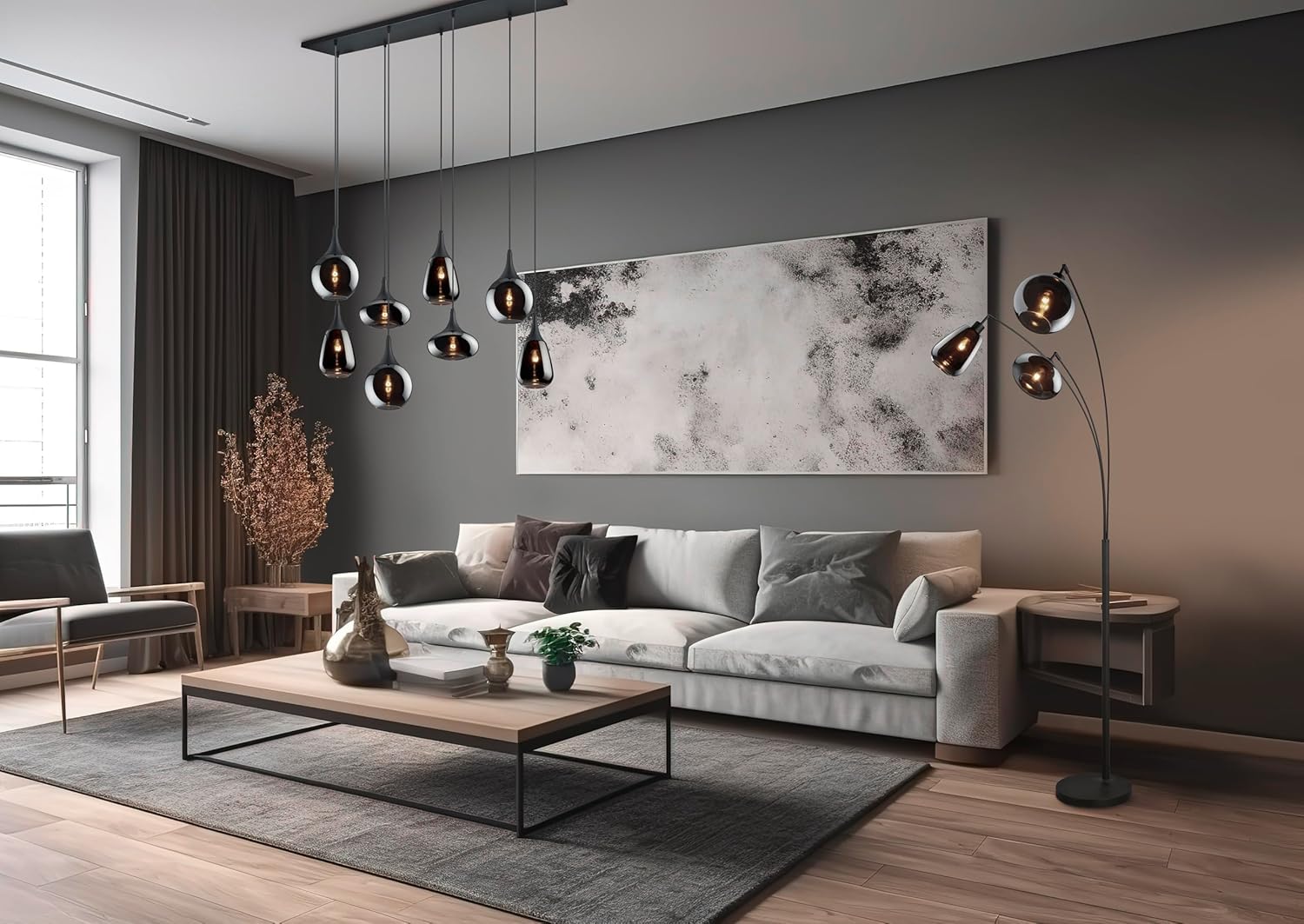 Trio Leuchten Stehleuchte Lumina 417000332, Metall Schwarz matt, Glas chrom bedampft, exkl. 3x E14