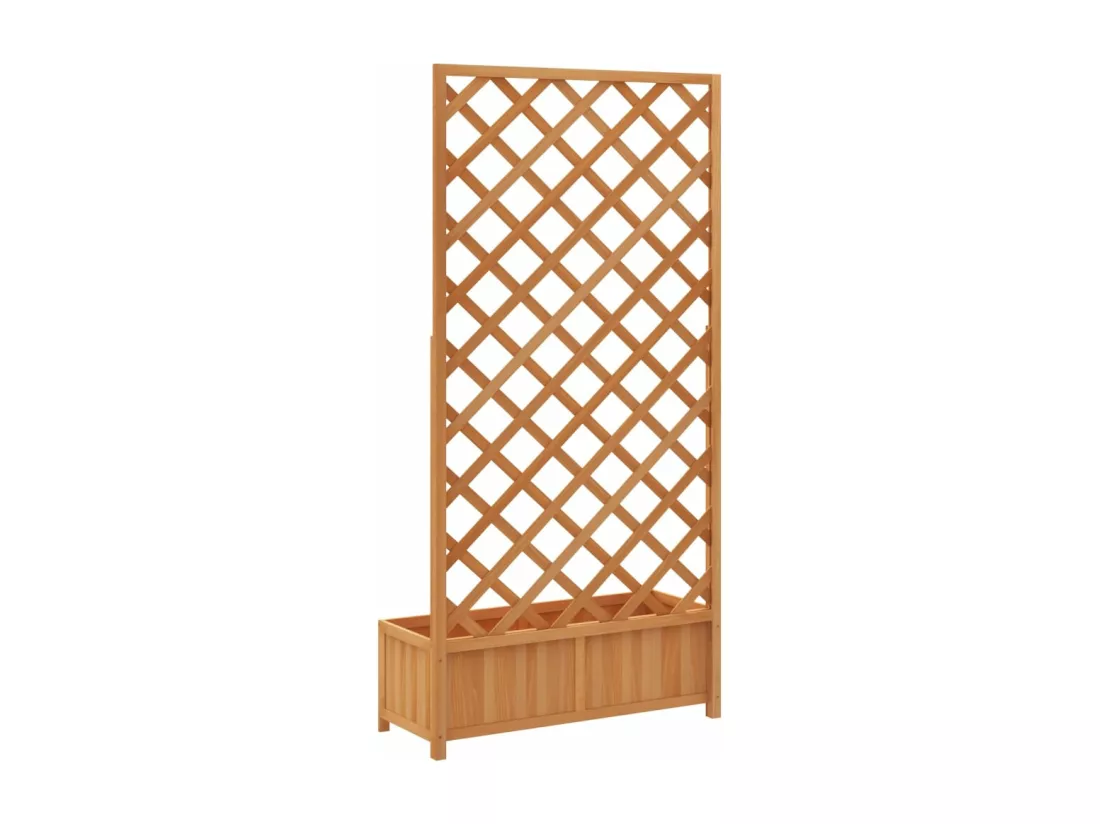 Jardinière avec treillis marron bois massif de sapin