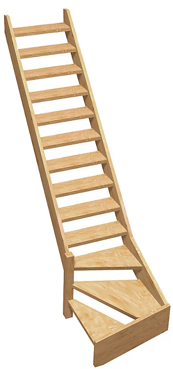 Escalier 1/4 tournant gauche bois Normandie l.80 cm 13 marches sapin