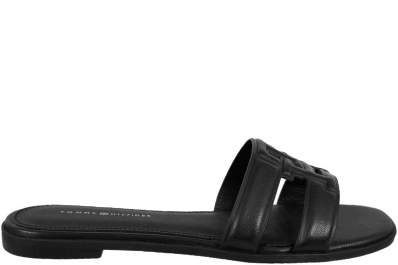 TOMMY HILFIGER TH LOGO STRAP MULE BLACK SLIPPER