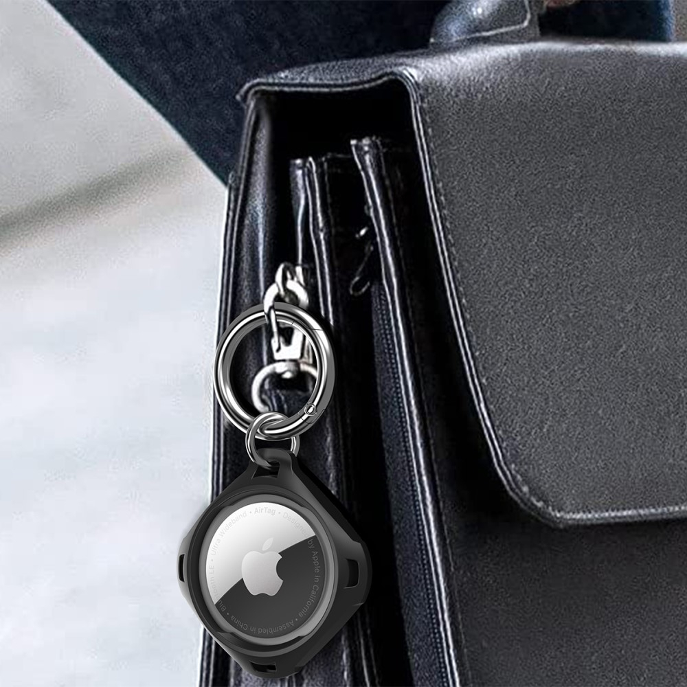 Apple AirTag Hybrid Hülle Schlüsselanhänger Carbon Fiber Look mit Karabinerhaken - Grün