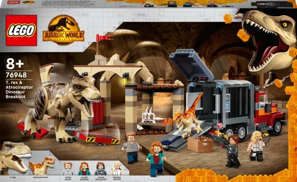 LEGO Jurassic World 76948 T. rex og atrociraptor på dinosaurflugt