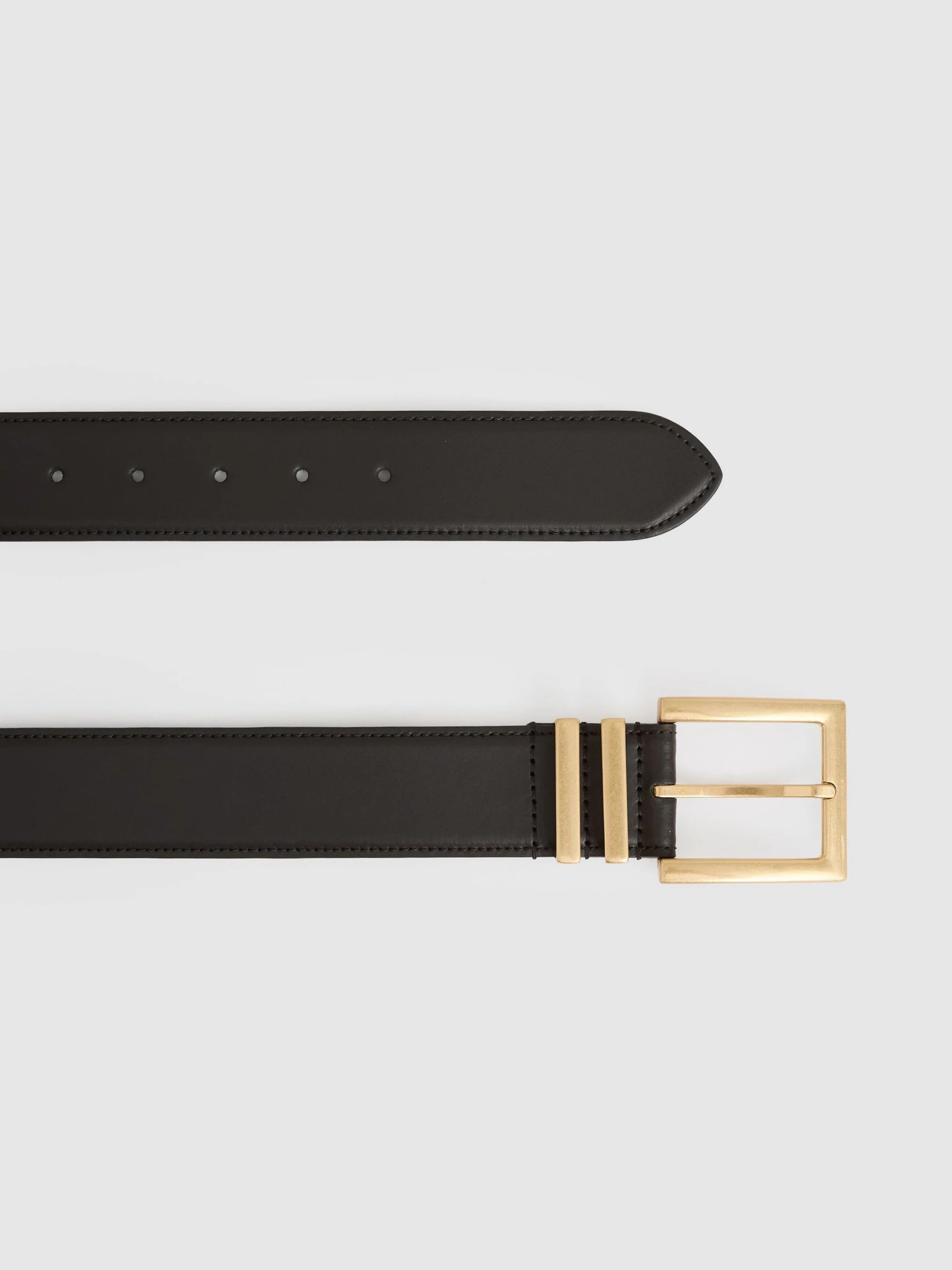 Chocoladebruin - Reiss Brompton leren riem met vierkante gesp