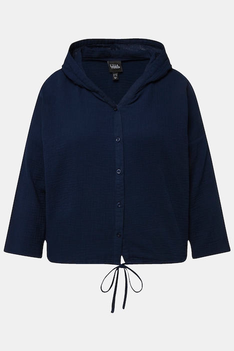 Bluse, Musselin, Kapuze, Oversized, 3/4-Arm