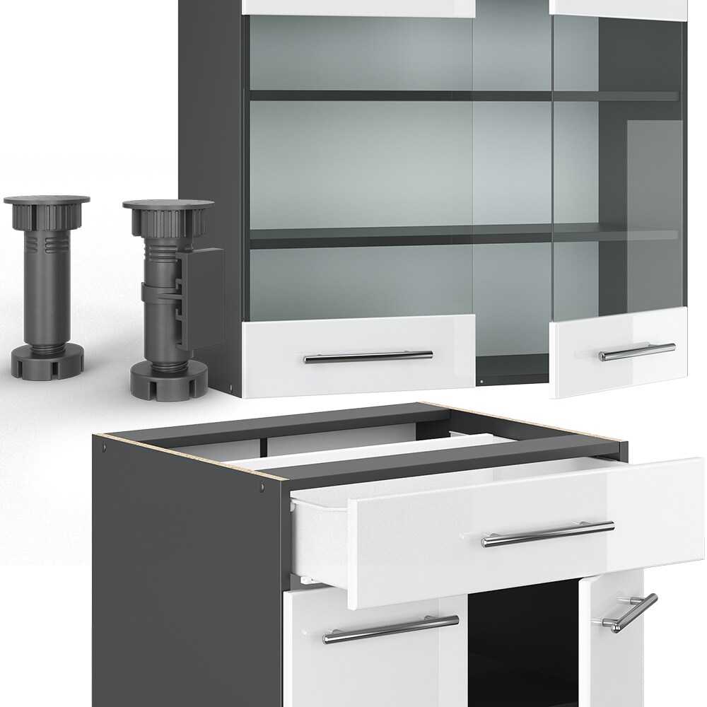 Vicco Küchenzeile Single Einbauküche 140 cm Küchen Weiß Hochglanz Fame-Line