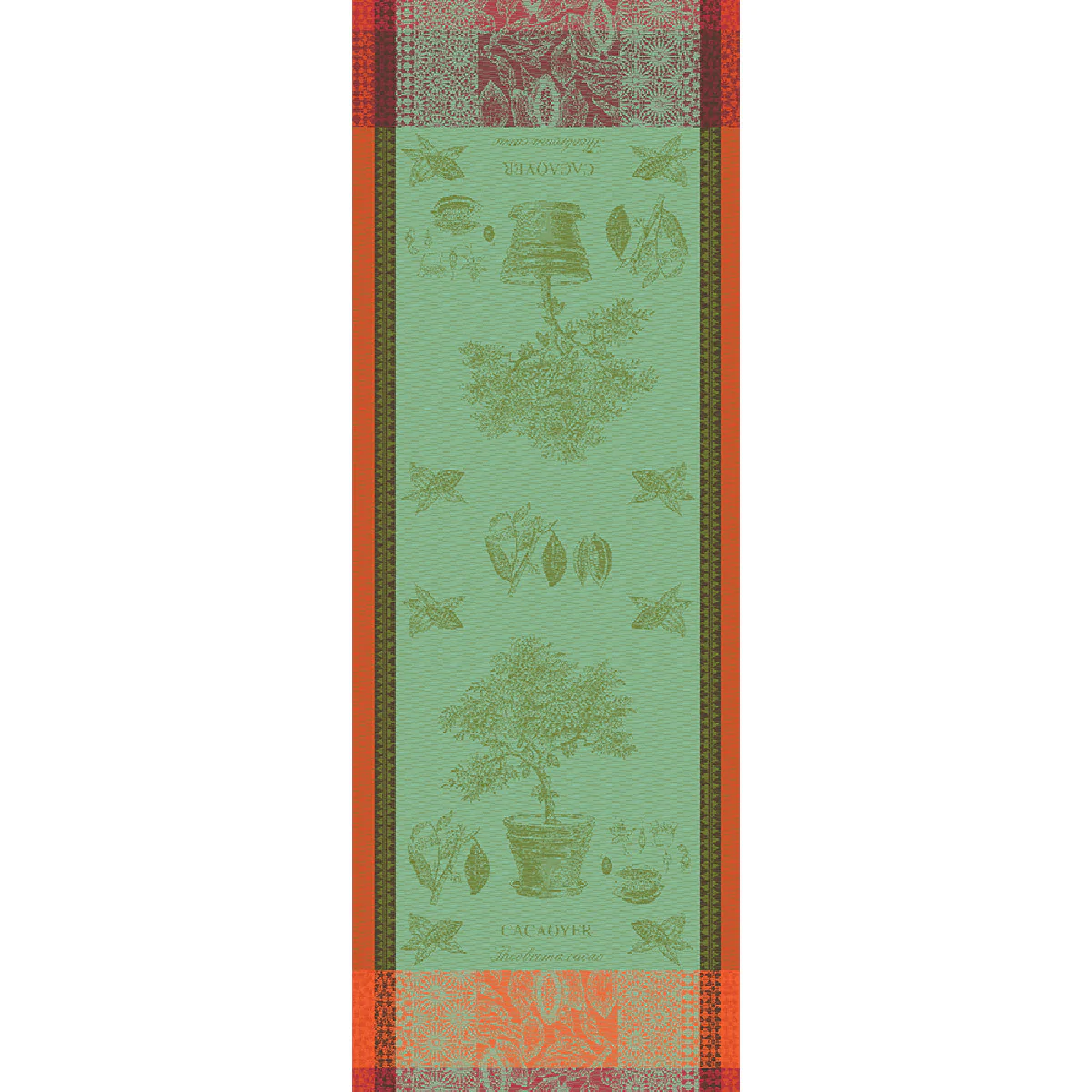 Chemin de table pur coton vert 55X150 Garnier Thiebaut