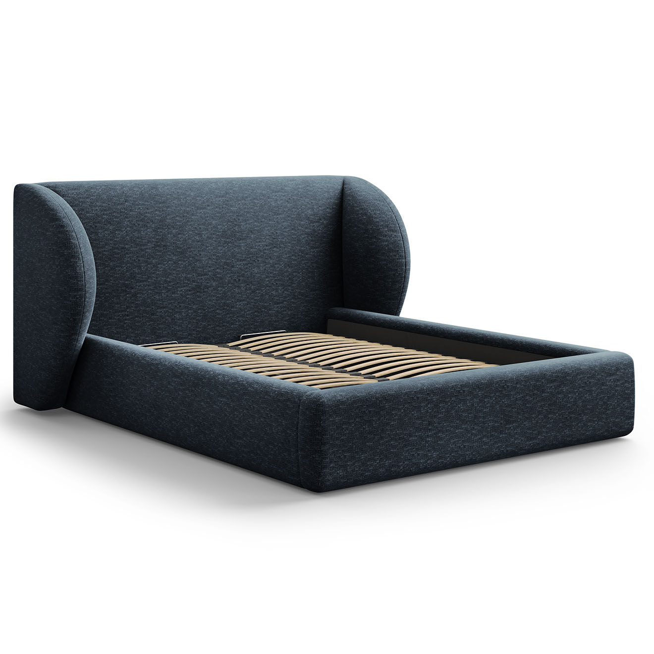 Micadoni Lit Coffre Chenille avec Tête de Lit Miley bleu roi - 230x207x100 cm
