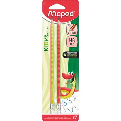 Maped Kidy'Learn - Blister de 2 Crayons graphite Blackpep's triangulaire HB - embout gomme - texture antidérapante (41% matière recyclée)