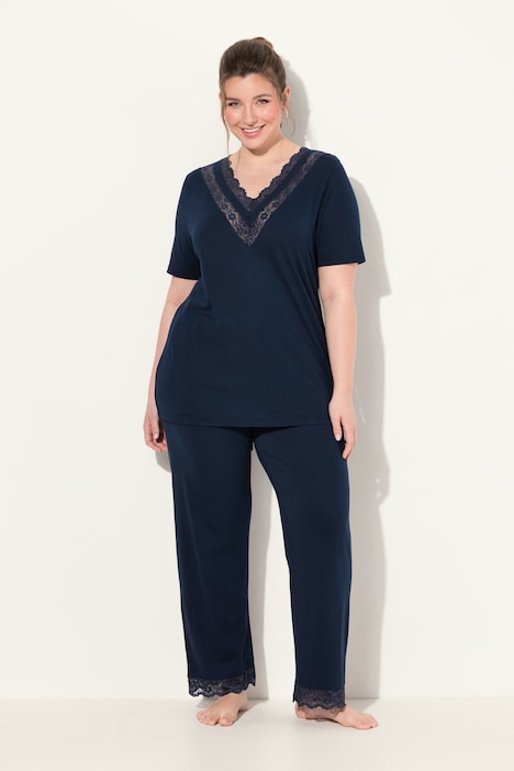 Pyjama, Spitze, V-Ausschnitt, Halbarm, Taschen