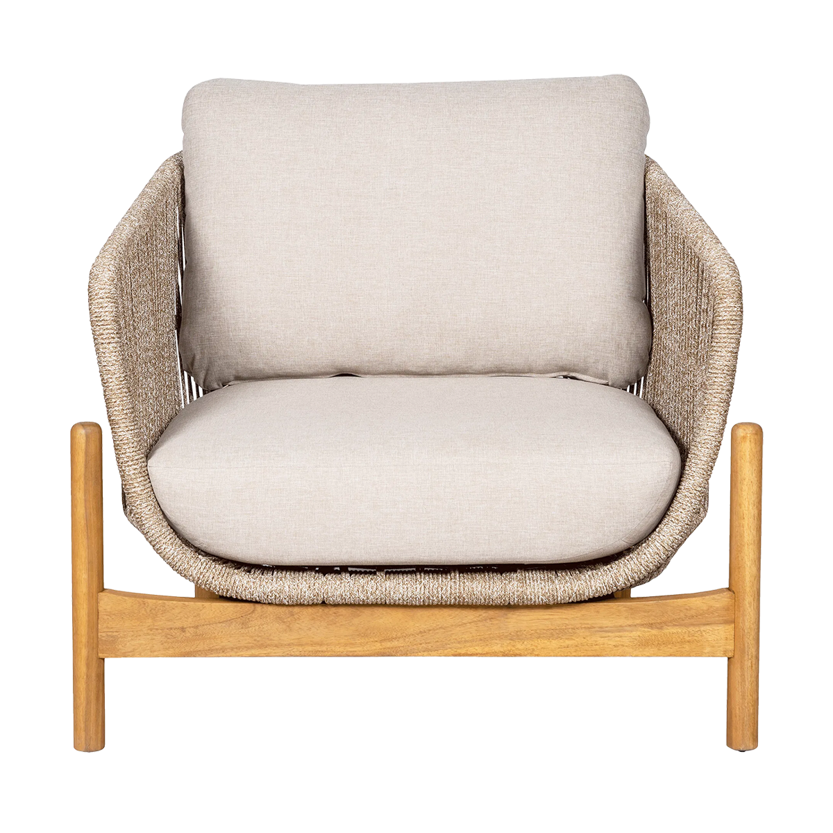 Houten tuin loungefauteuil Teresa - met zitkussens Beige