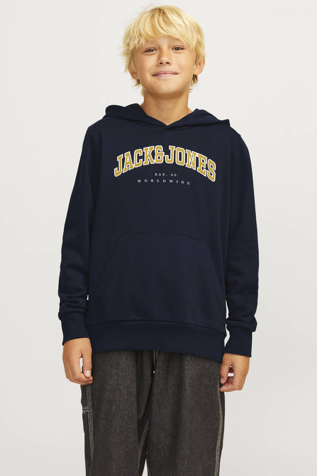 JACK & JONES hoodie JJECALEB VARSITY met logo donkerblauw