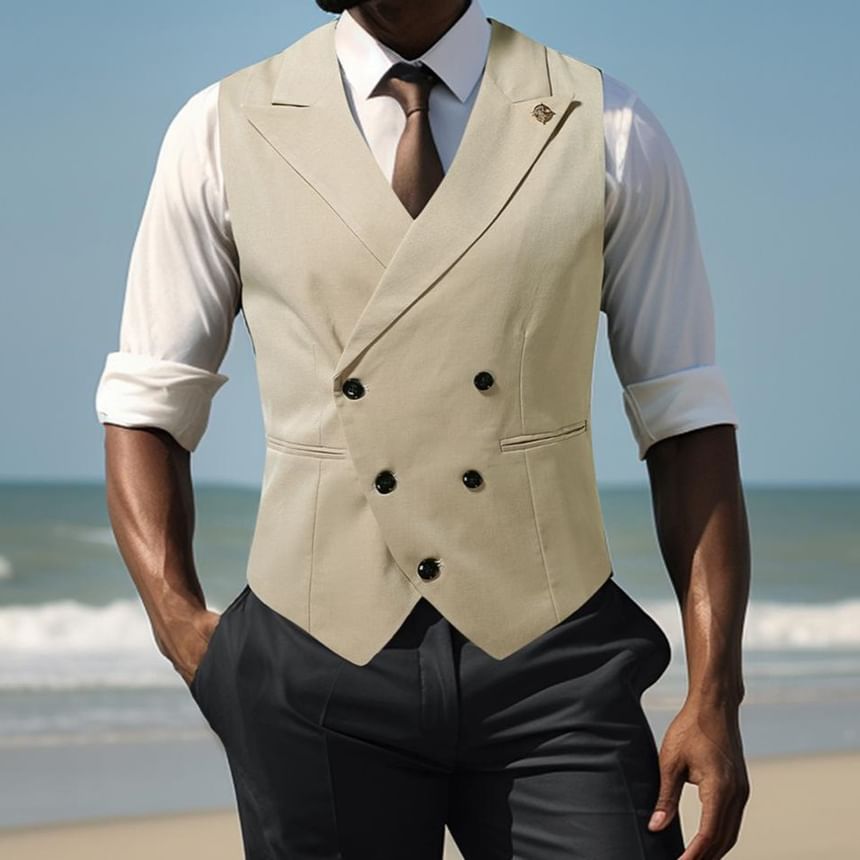 Lefitt - Peak Lapel Plain Double-Breasted Vest