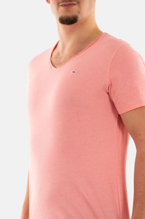 Tee shirt tommy jeans slim jaspe v neck tic tickled pink