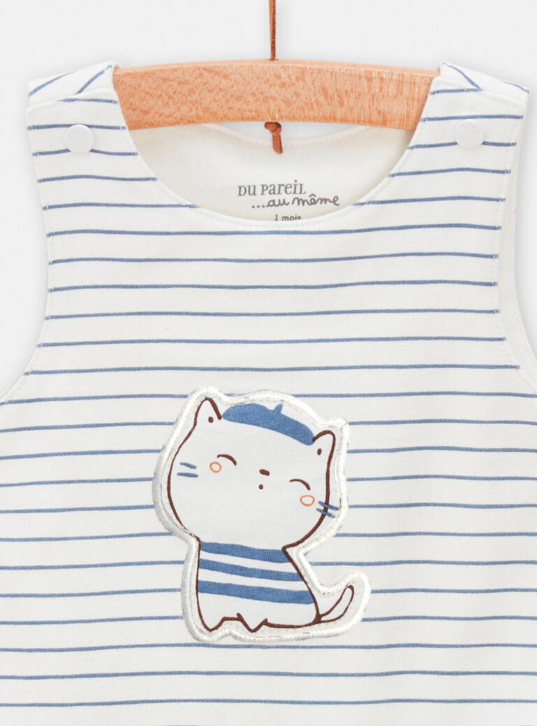Salopette à rayures bleues motif chat