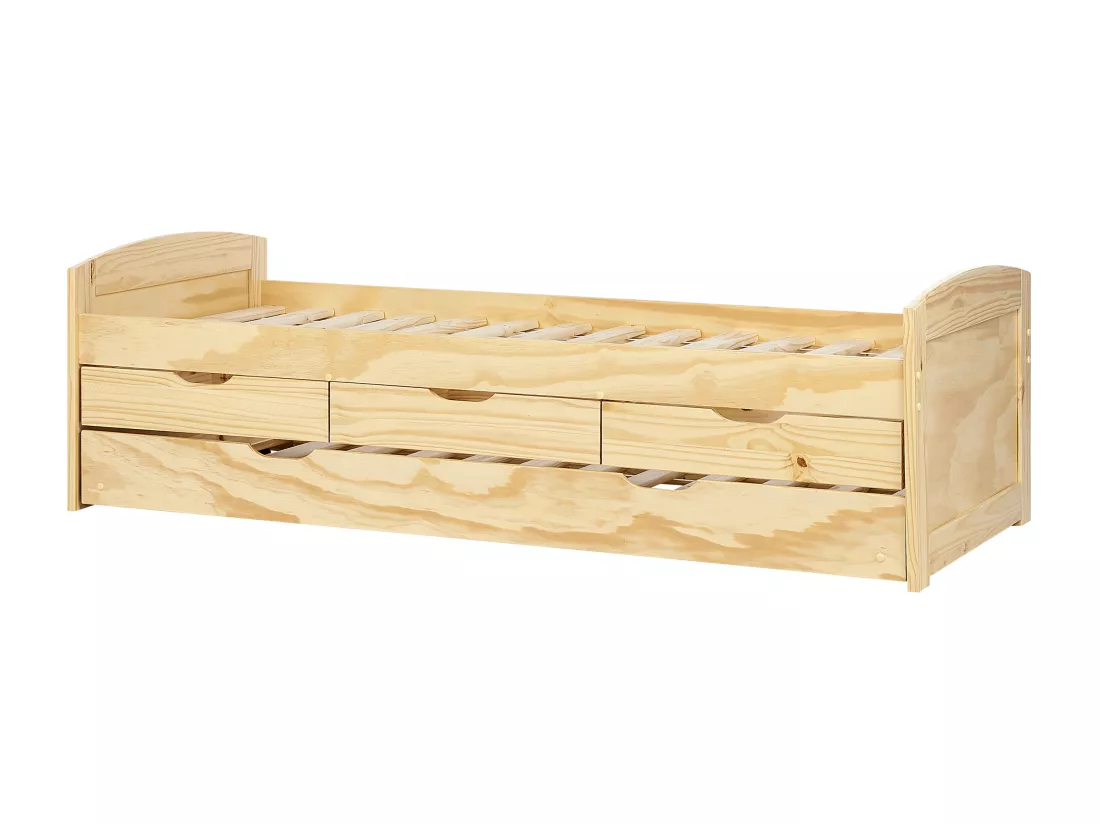 Lit gigogne Bois de pin PETIVILLE 90 x 200 cm Marron clair