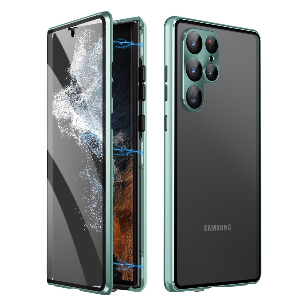 Samsung Galaxy S23 Ultra 5G Magnetische Alu Schutzhülle mit Panzer Glas Backcover   Display- / Kameraglasschutz (Verschlussmechanismus) - Grün