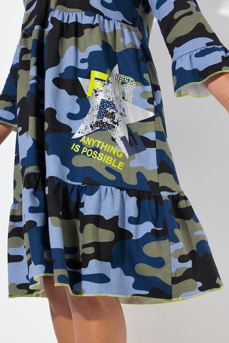 Jerseykleid, A-Linie, Ziersteinchen, Camouflage