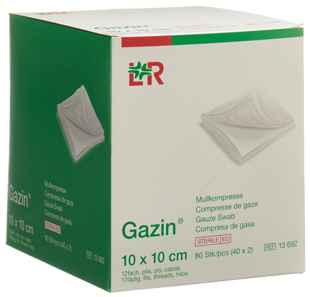 GAZIN Mullkompressen<br>40 × 2 Stück, 10x10cm, 12fach steril