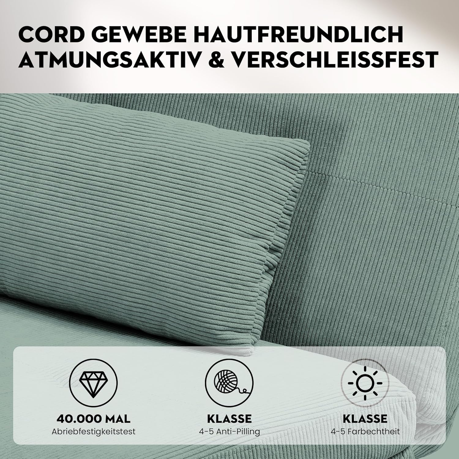 COMHOMA Sofa Schlafsofa mit Schlaffunktion, überzug Futon Klappsofa, Bettcouch, ecksofa, Couch Gästebett, 3-Sitzer Sofa, mit verstellbare Rückenlehne aus Cordstoff Grün
