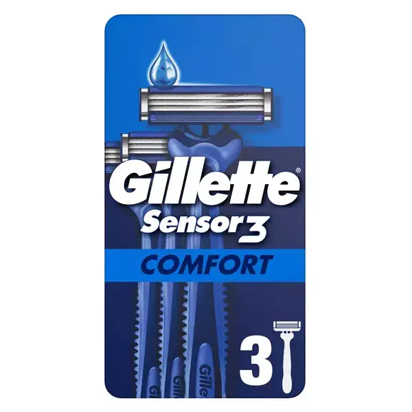 Gillette Sensor3 Comfort Aparelhos de Barbear Descartáveis para Homens, Pacote com 3 unidades