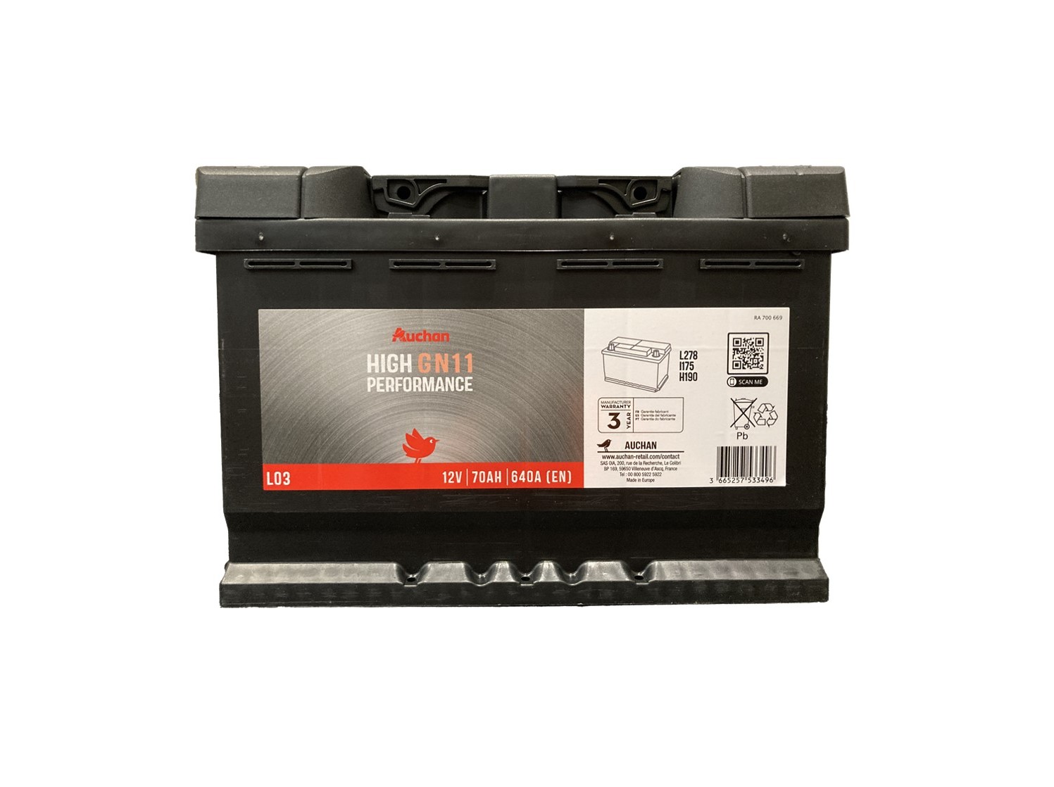 BATERIA AUTO AUCHAN GN11 70AH/640A