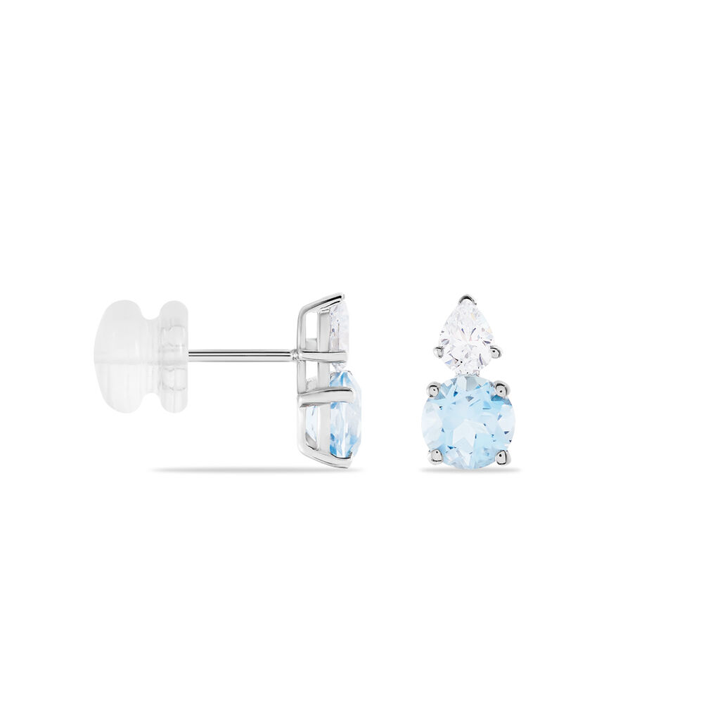Boucles D'oreilles Puces Giana Or Blanc Topaze Et Oxyde De Zirconium