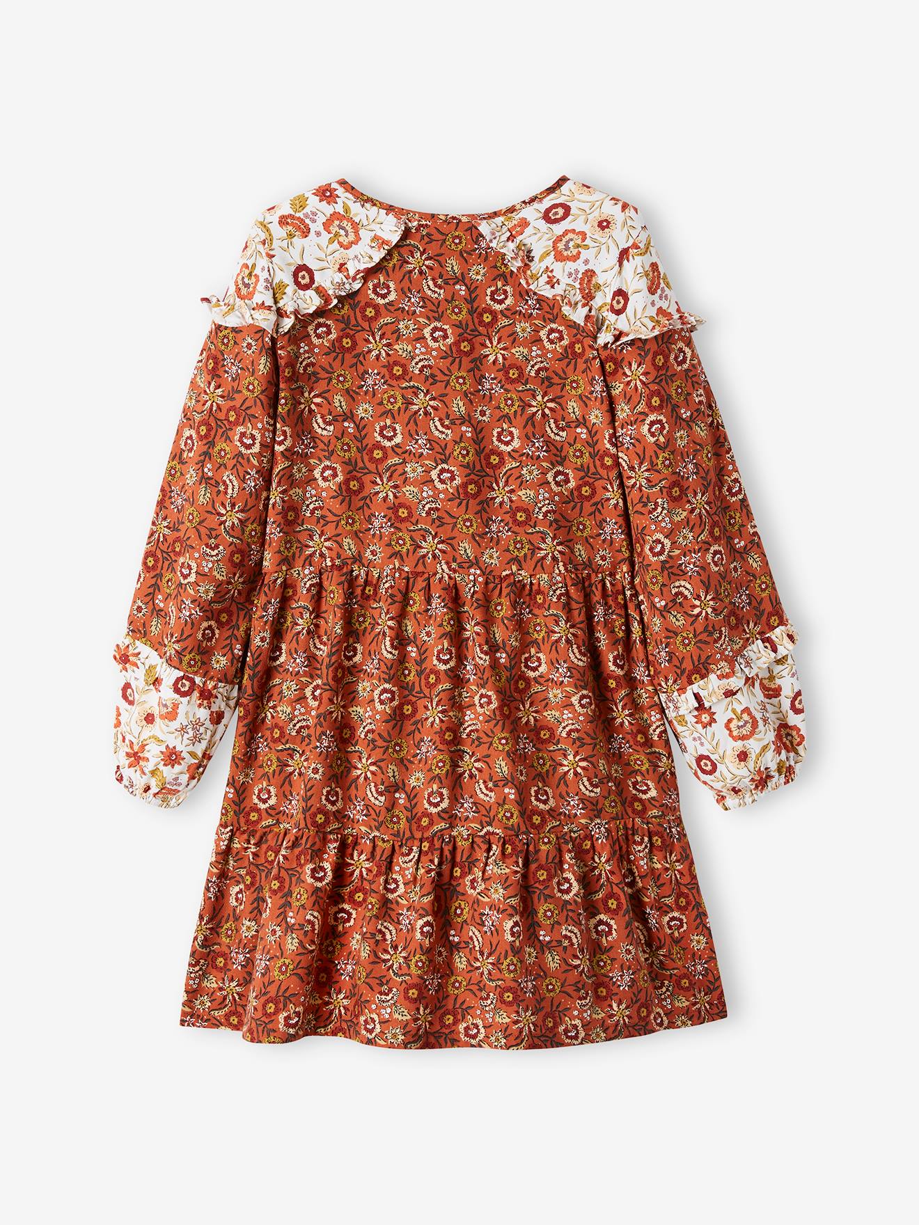 Vestido cigano patchwork, estampa laranja escura, infantil.