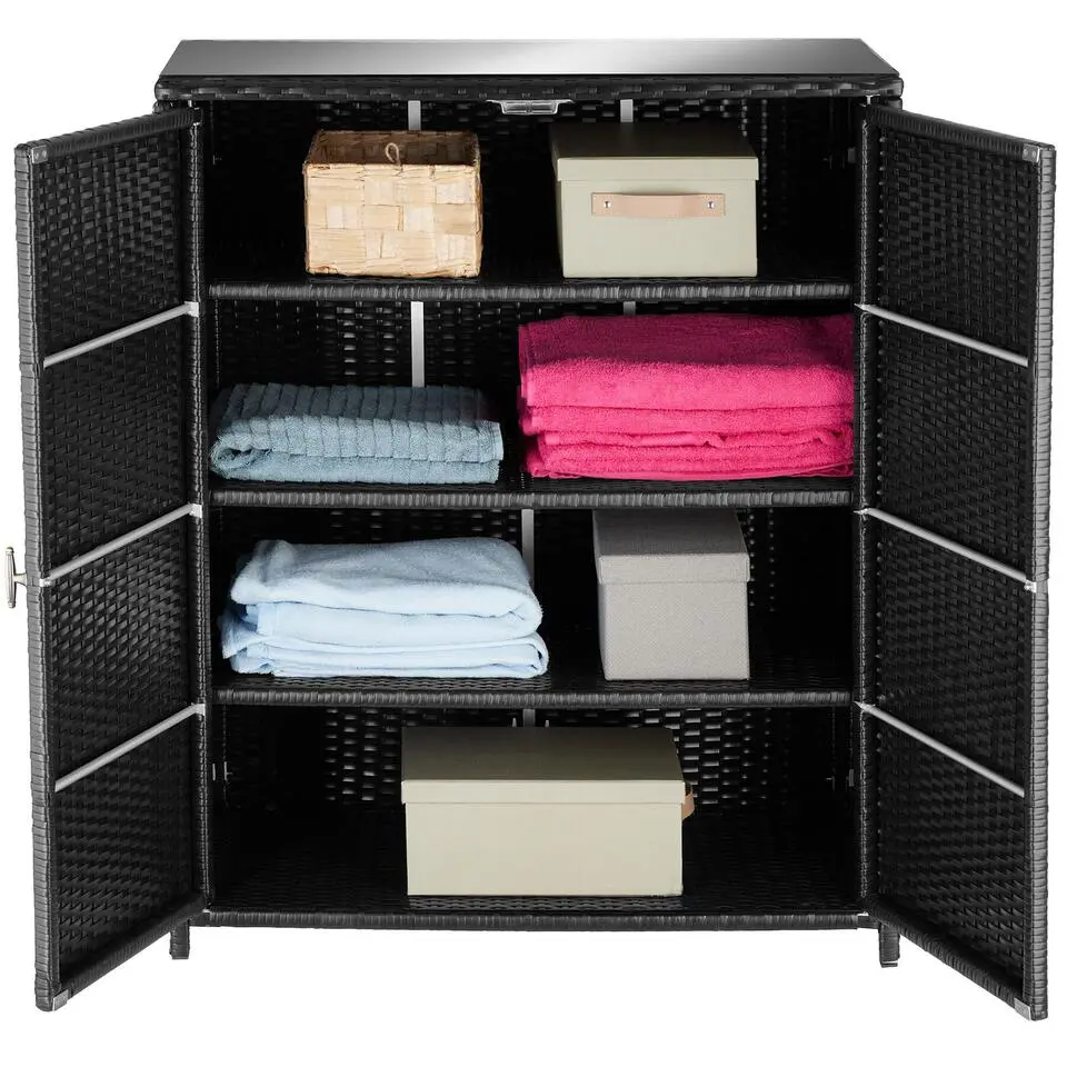 tectake Wicker tuinkast Monza, aluminium frame, 4 vakken, Zwart