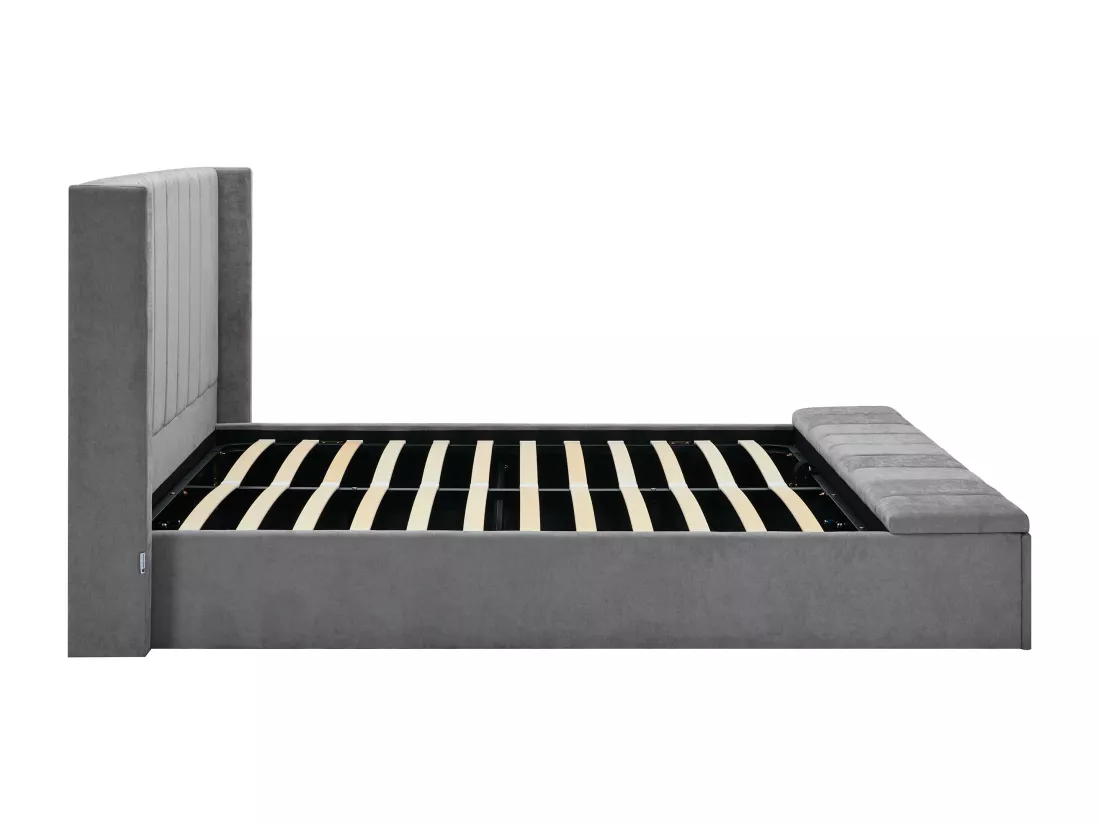 Lit coffre 140 x 190 cm avec banc - Tissu - Gris - DOUINO