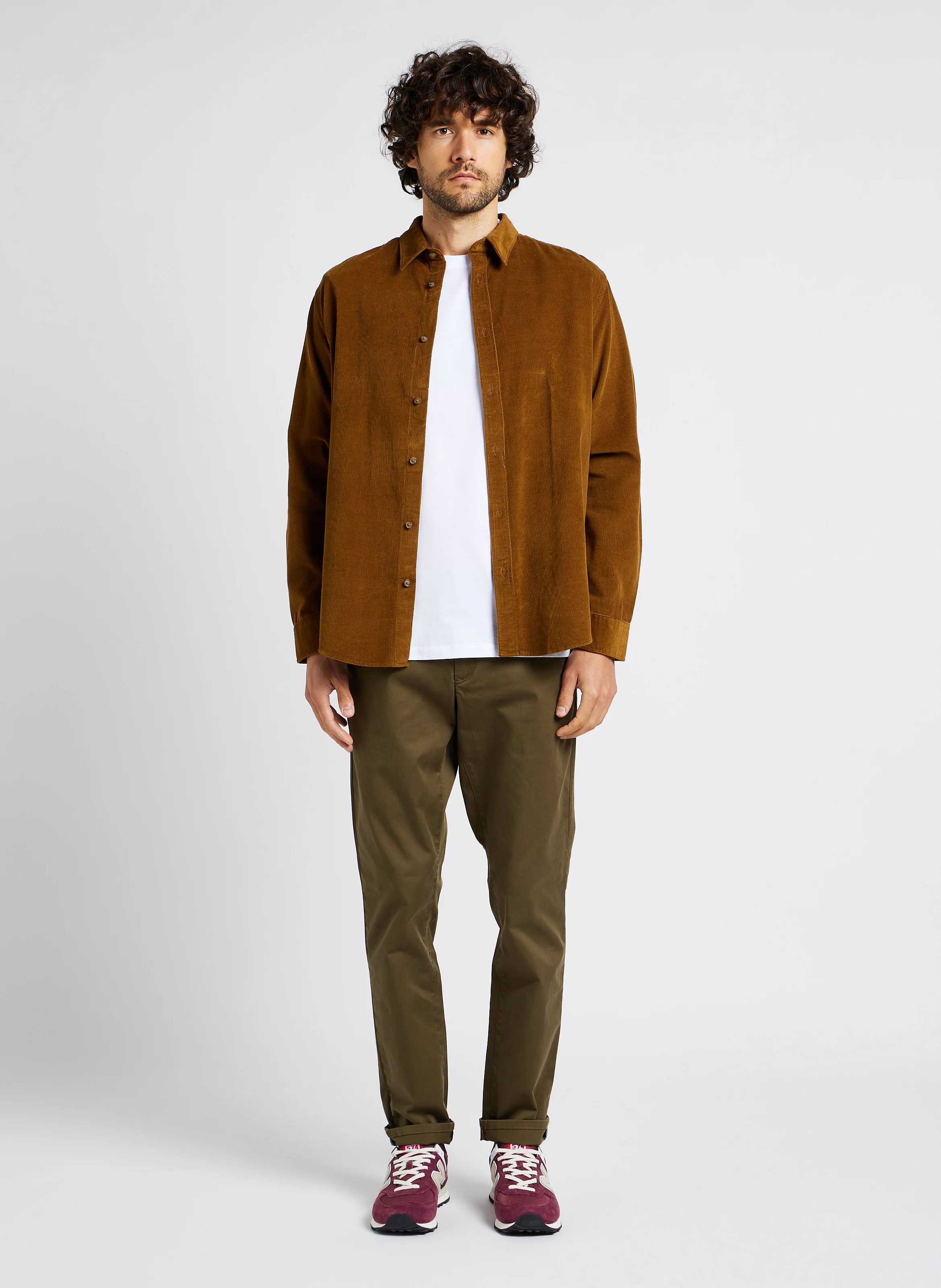 Chemise col classique en coton mélangé| Marron