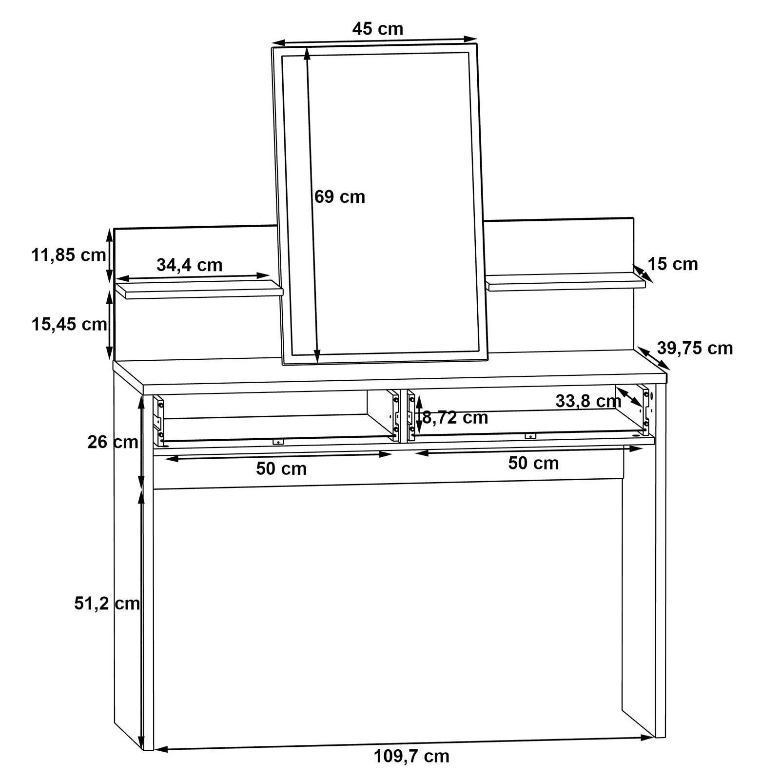 Schminktisch - Stabeiche - Betonoptik - 115 cm