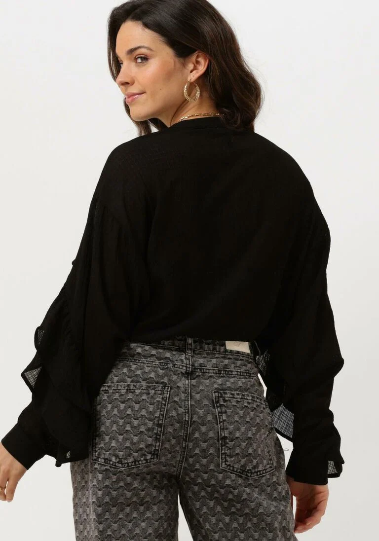 ALIX THE LABEL zwarte alix the label blouse ladies woven structured chiffon ruffle blouse