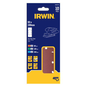 Irwin schuurvel 190 x 93 mm K80/K120/K240 zelfhechtend, met perforatie voor B D, 10 stuks.