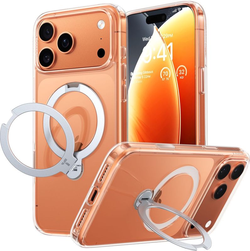 Torras - Ostand Spin Series - Smartphonehoes - Transparant - Voor Apple iPhone 17 Pro Max