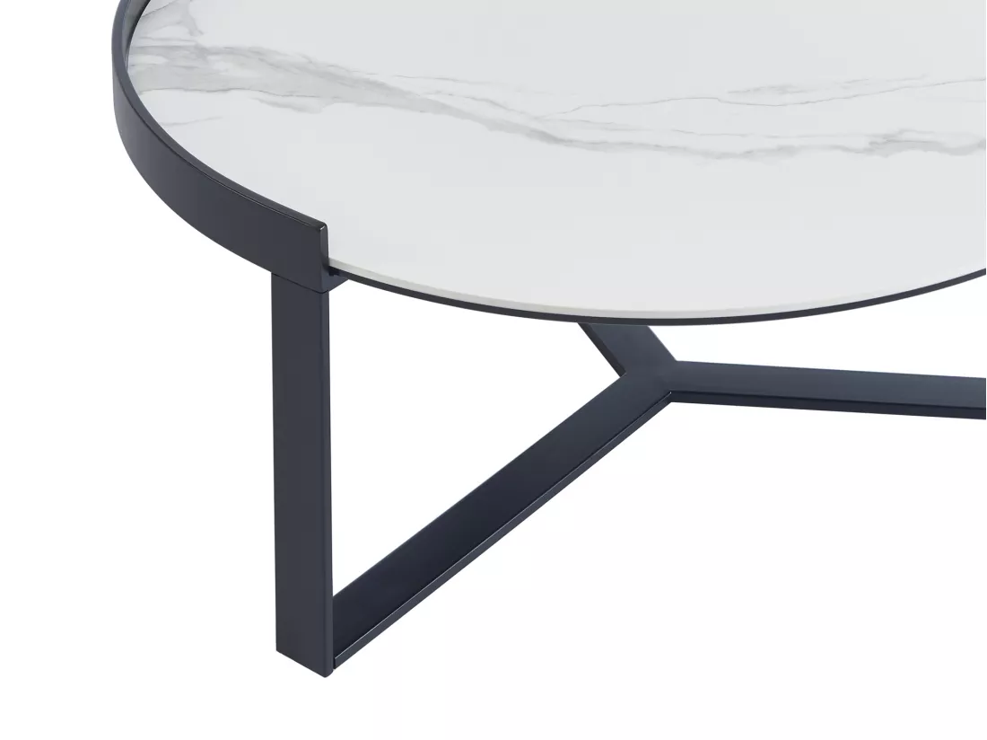 Tables basses gigognes en verre trempé fumé, céramique et métal - Effet marbre blanc et Noir - ZERILA de Maison Céphy