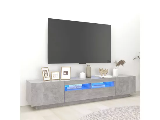 Meuble TV avec lumières LED Gris béton 200x35x40 cm